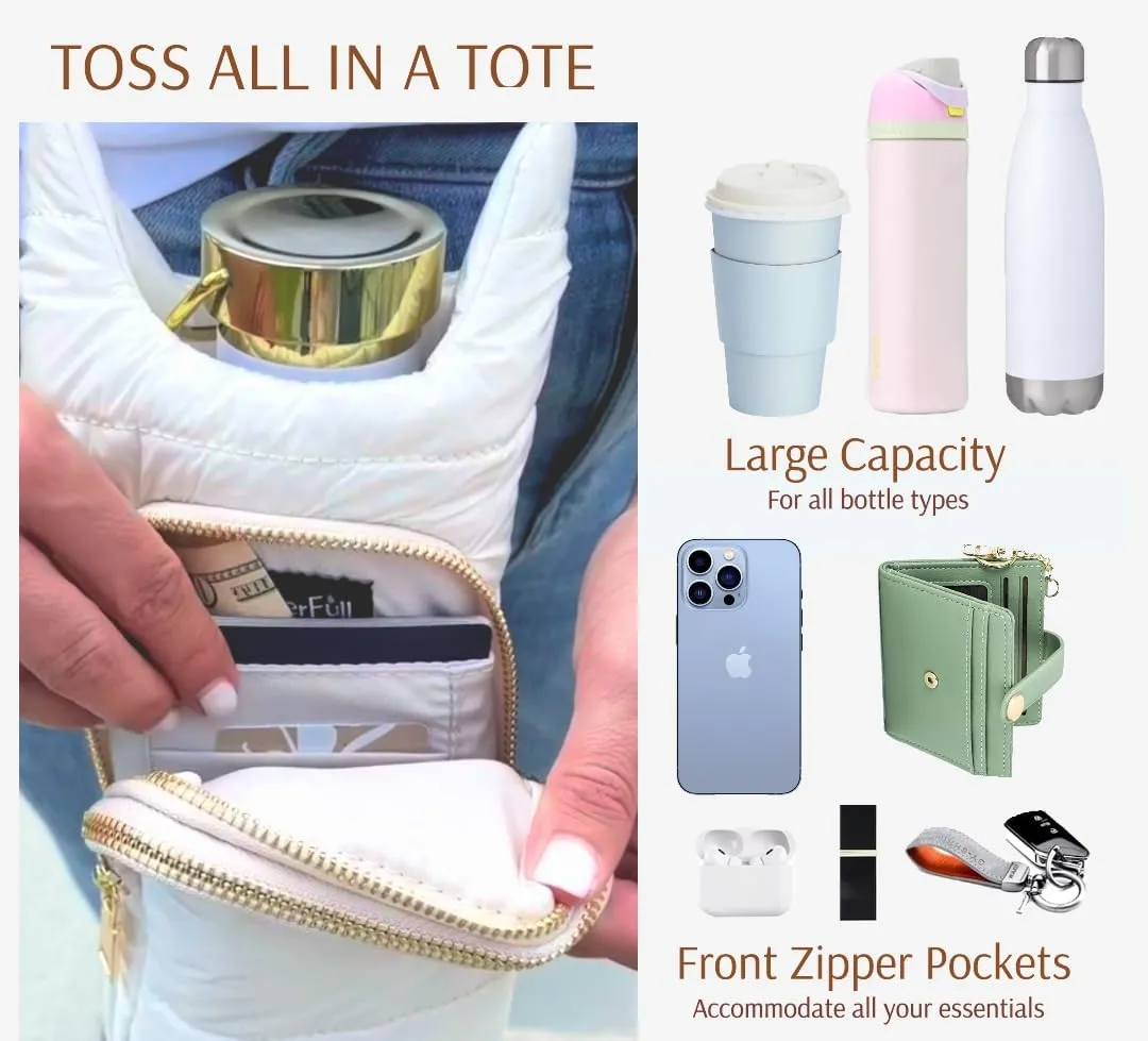 Original Crossbody Water Bottle Holder Bag with Strap.Stylish Puffer Bag.Pockets for Phone & Accessories.BEST GIFT