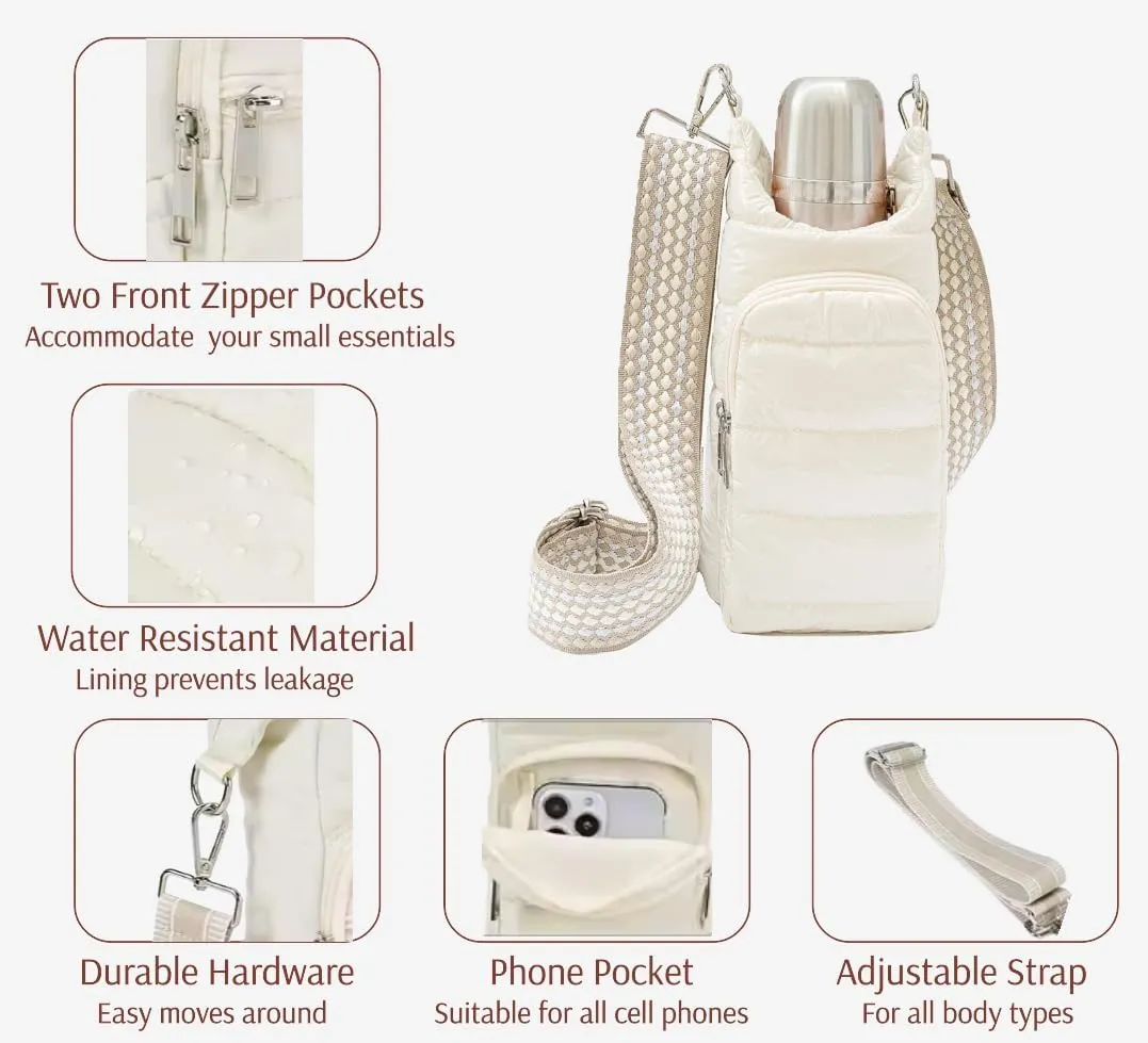 Original Crossbody Water Bottle Holder Bag with Strap.Stylish Puffer Bag.Pockets for Phone & Accessories.BEST GIFT