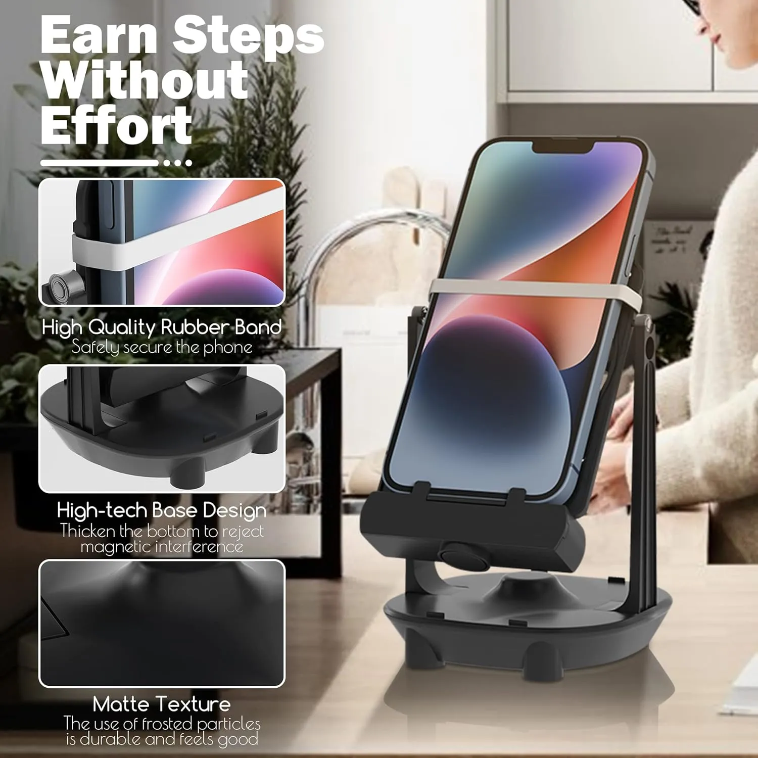Orzero Steps Counter Compatible for Po-ke-mon Go Walker Phone Swing Accessories Cellphone Pedometer (USB Cable) (Easy Installation) (Mute Version) Egg hatcher Rocker Quick Steps Earning Device - Black