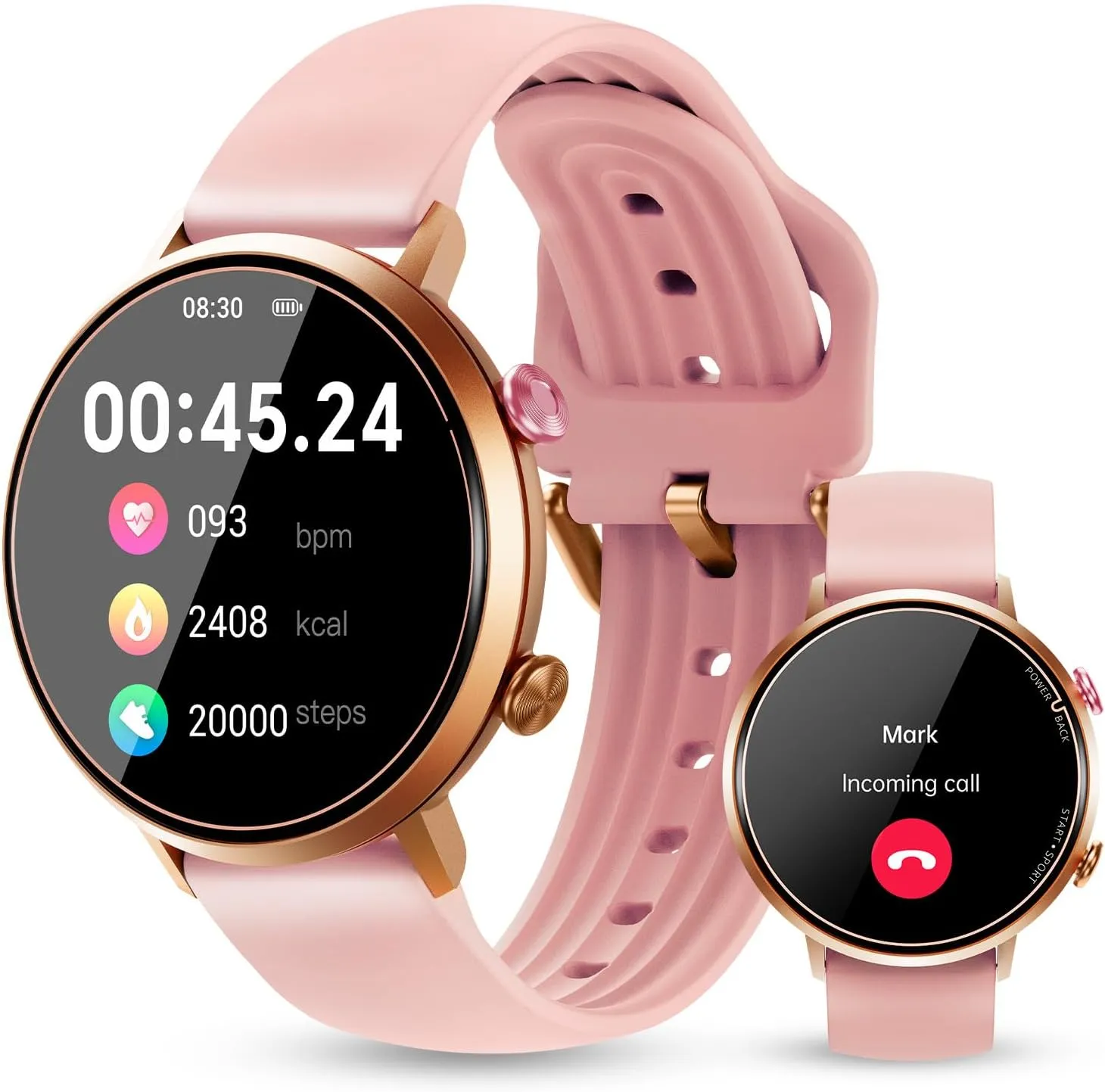 OUKITEL BT60 Smart Watch for Women, Compatible with iPhone/Android, IP68 Waterproof, Answer/Make Calls, HD Screen Fitness Tracker Heart Rate Monitor 100  Sports Tracker, Pink