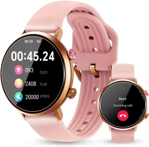 OUKITEL BT60 Smart Watch for Women, Compatible with iPhone/Android, IP68 Waterproof, Answer/Make Calls, HD Screen Fitness Tracker Heart Rate Monitor 100  Sports Tracker, Pink