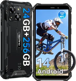 OUKITEL WP32 PRO Rugged Smartphone Unlocked - 24GB RAM 256GB ROM Android 14 Rugged Phone, 6'' Display Cellphone, 20MP Camera, 6300mAh Battery IP68/IP69K Waterproof Phone, 4G Dual SIM/NFC/GPS/T-Mobile