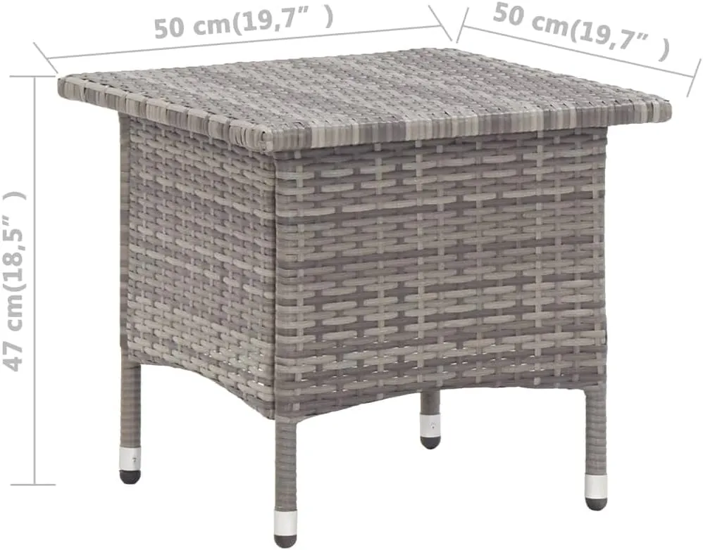 Outdoor Table Grey PE Rattan, Compact Dining Tables for Camping, Console, Durable Side Table, Kitchen Furniture, Powder-Coated Steel