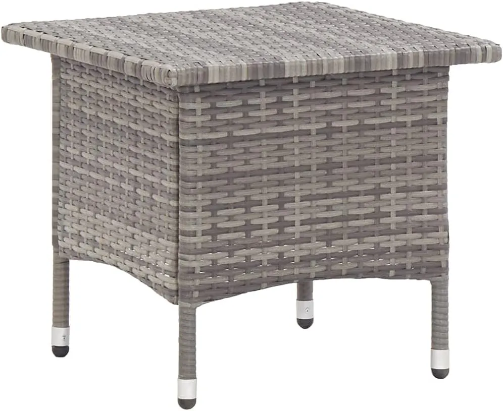 Outdoor Table Grey PE Rattan, Compact Dining Tables for Camping, Console, Durable Side Table, Kitchen Furniture, Powder-Coated Steel