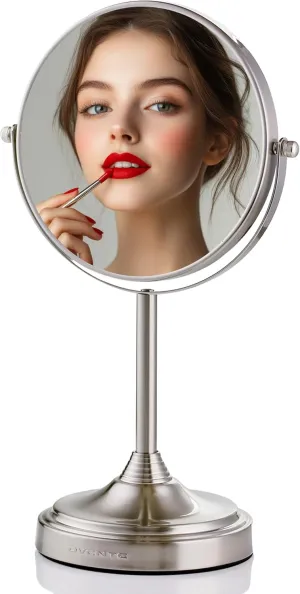 OVENTE 7'' Tabletop Makeup Mirror with 1X/7X Magnification, 360° Swivel Design and Double-Sided Free-Standing Vanity Mirror Perfect for Dresser, Bedroom and Office Desk, Nickel Brushed MNLCT70BR1X7X