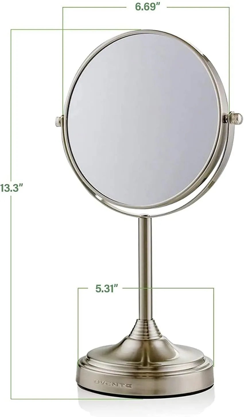 OVENTE 7'' Tabletop Makeup Mirror with 1X/7X Magnification, 360° Swivel Design and Double-Sided Free-Standing Vanity Mirror Perfect for Dresser, Bedroom and Office Desk, Nickel Brushed MNLCT70BR1X7X