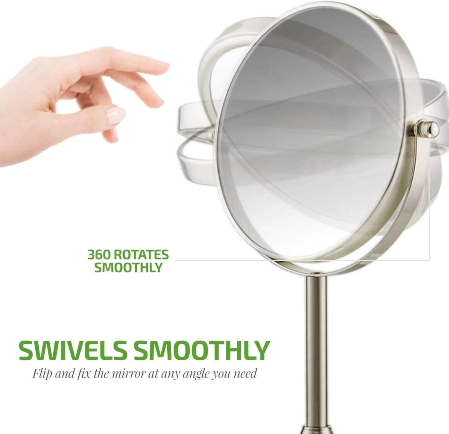 OVENTE 7'' Tabletop Makeup Mirror with 1X/7X Magnification, 360° Swivel Design and Double-Sided Free-Standing Vanity Mirror Perfect for Dresser, Bedroom and Office Desk, Nickel Brushed MNLCT70BR1X7X