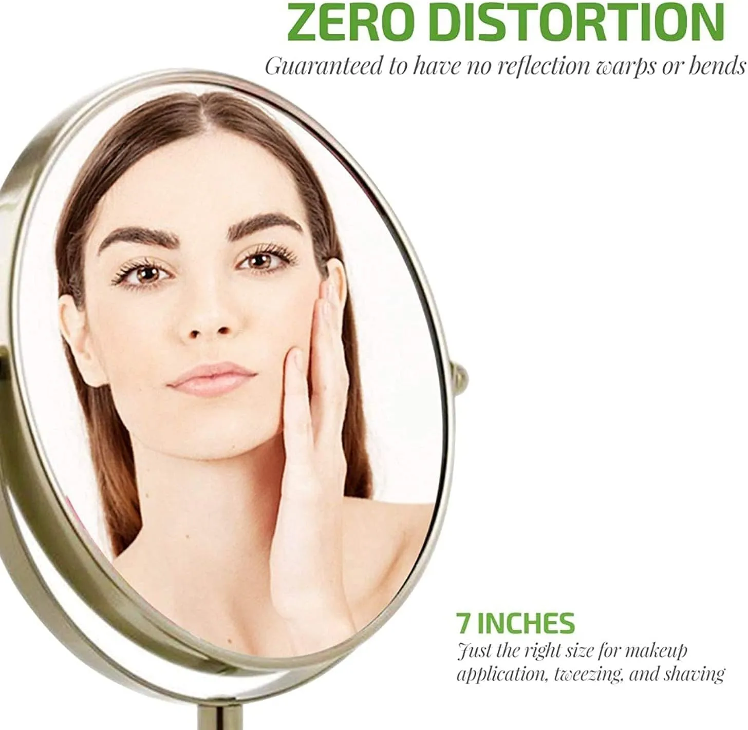 OVENTE 7'' Tabletop Makeup Mirror with 1X/7X Magnification, 360° Swivel Design and Double-Sided Free-Standing Vanity Mirror Perfect for Dresser, Bedroom and Office Desk, Nickel Brushed MNLCT70BR1X7X