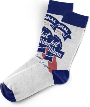 Pabst Blue Ribbon Funny Socks - Unisex Beer Socks For PBR Fans, Fun Silly Socks, Cool Novelty Socks, Comfortable Crew Socks