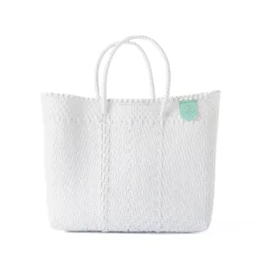 Paloma Medium Woven Crossbody Bag - With Detachable Mesh Pouch, White Beach Bag, Recycled Plastic Purse, Oaxaca Mexican Woven Bag, Artisan Made Resort Bag