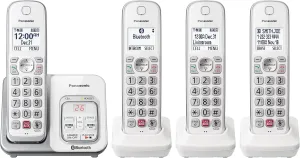 Panasonic Cordless Phone with Answering Machine, Link2Cell Bluetooth, Voice Assistant and Advanced Call Blocking, Expandable System with 4 Handsets - KX-TGD864W (White)