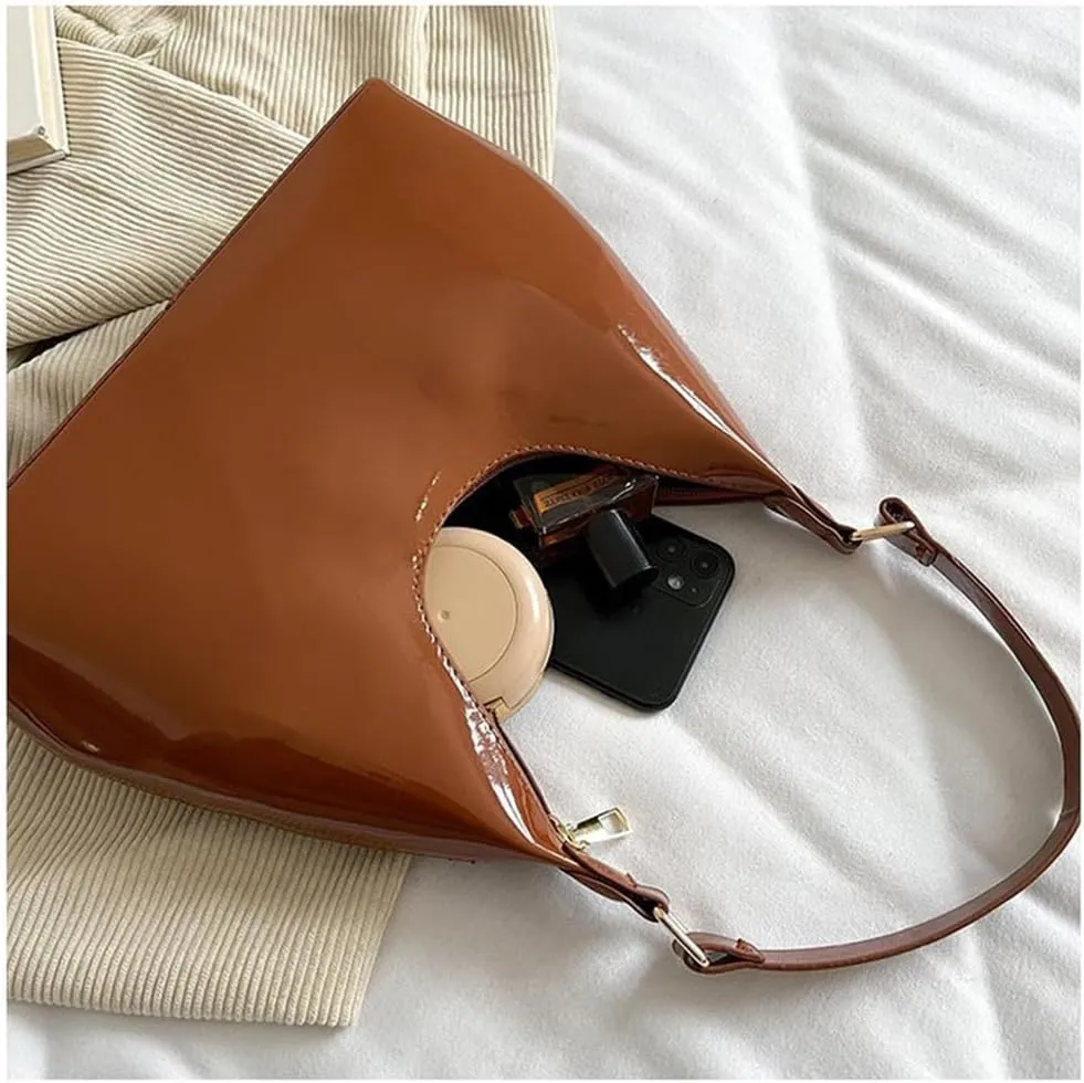 Patent Leather Hobo Bag Crescent Shoulder Bag Small Going Out Tote Bag Satchel Purse