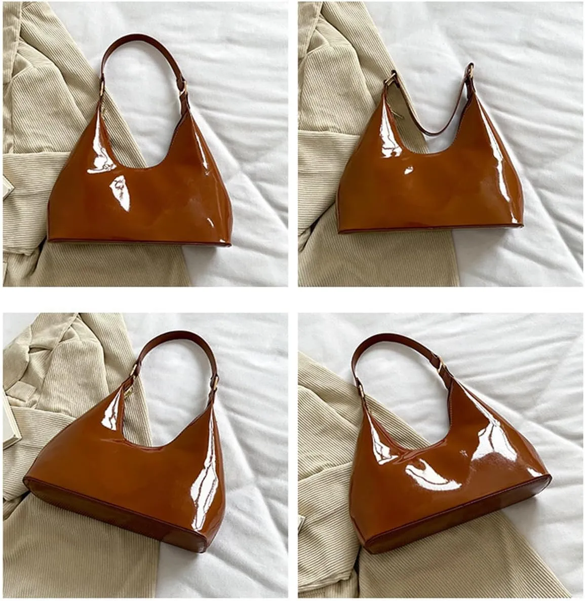 Patent Leather Hobo Bag Crescent Shoulder Bag Small Going Out Tote Bag Satchel Purse