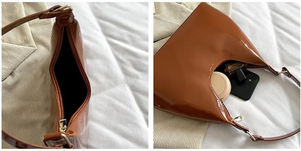 Patent Leather Hobo Bag Crescent Shoulder Bag Small Going Out Tote Bag Satchel Purse