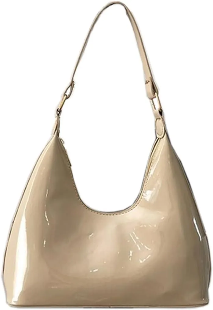 Patent Leather Hobo Bag Crescent Shoulder Bag Small Going Out Tote Bag Satchel Purse