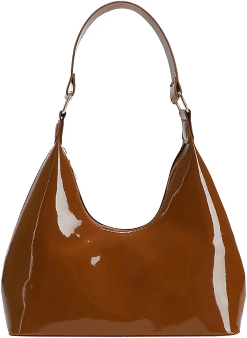 Patent Leather Hobo Bag Crescent Shoulder Bag Small Going Out Tote Bag Satchel Purse