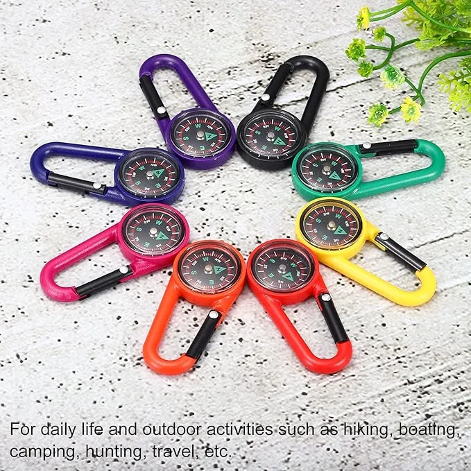 PATIKIL Keychain Compass, 6 in 1 Set Pocket Camping Compass with Buckle for Outdoor Hiking Hunting Travelling Party Favors, Multicolored