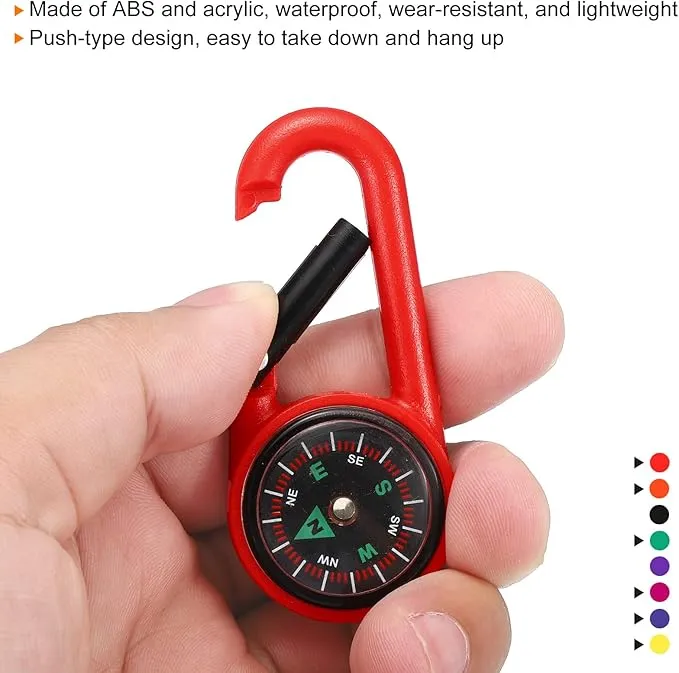 PATIKIL Keychain Compass, 6 in 1 Set Pocket Camping Compass with Buckle for Outdoor Hiking Hunting Travelling Party Favors, Multicolored