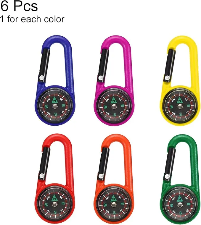 PATIKIL Keychain Compass, 6 in 1 Set Pocket Camping Compass with Buckle for Outdoor Hiking Hunting Travelling Party Favors, Multicolored