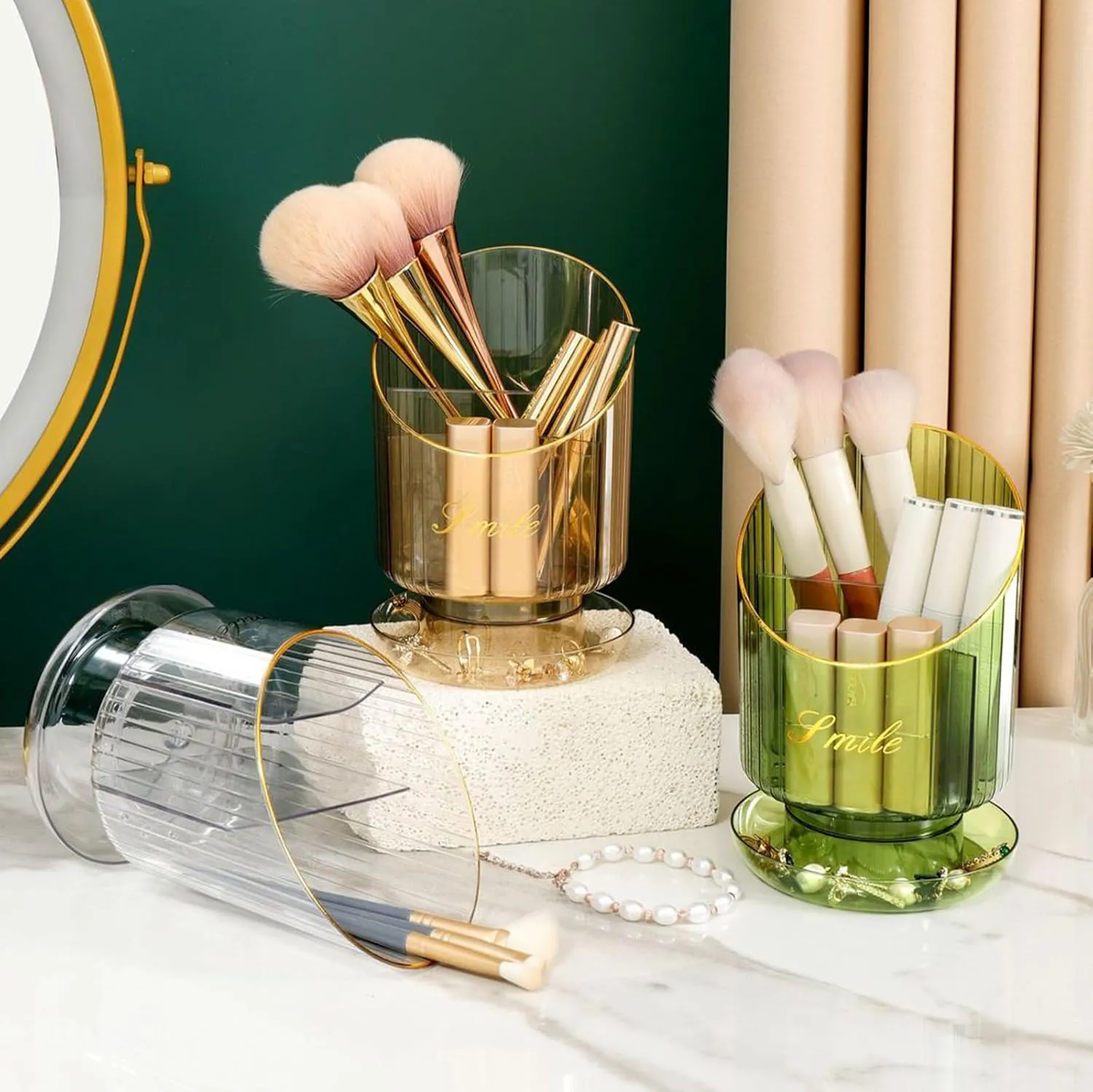 Pen Cup,Pen Organizer Makeup Brush Storage Container Convenient Cosmetic Tool Elegant Eyebrow Pencil Holder Desktops Decorations(Clear)