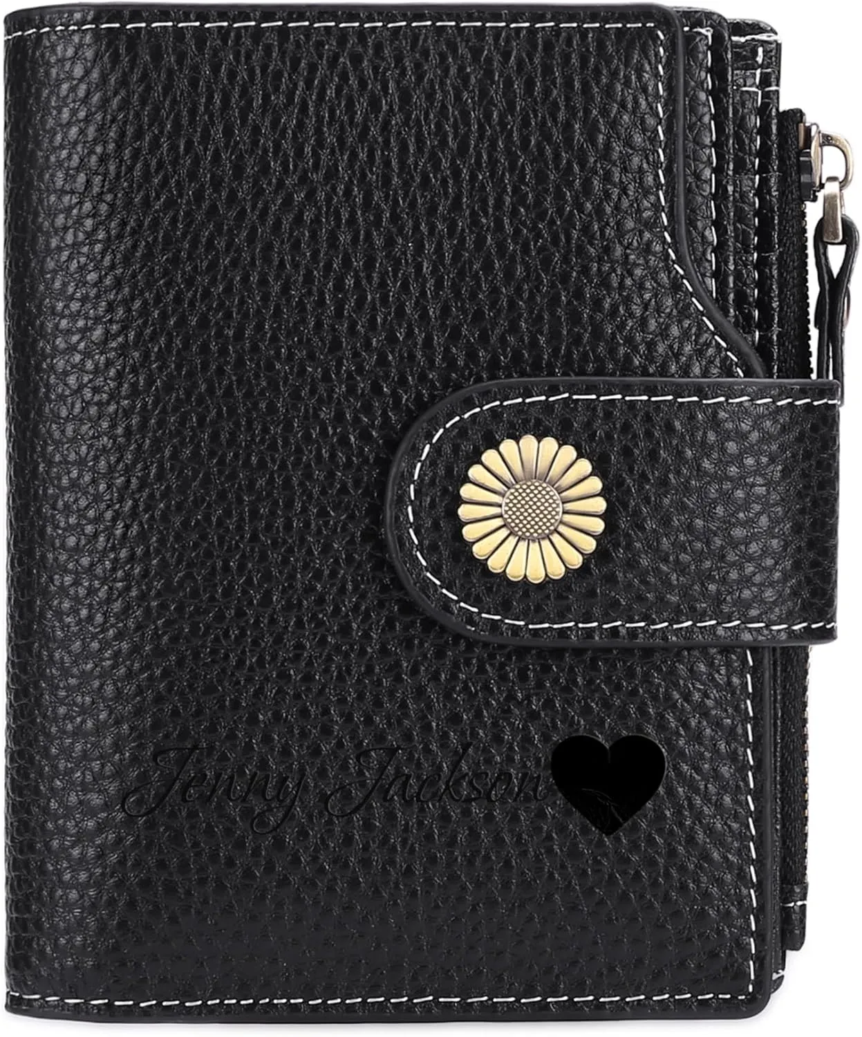 Personalized Customized Small Wallet,Engraved Name Leather Wallets Bifold Card Holder RFID Blocking with Zipper Coin Pocket Purse For Women (Natural grain-Black)