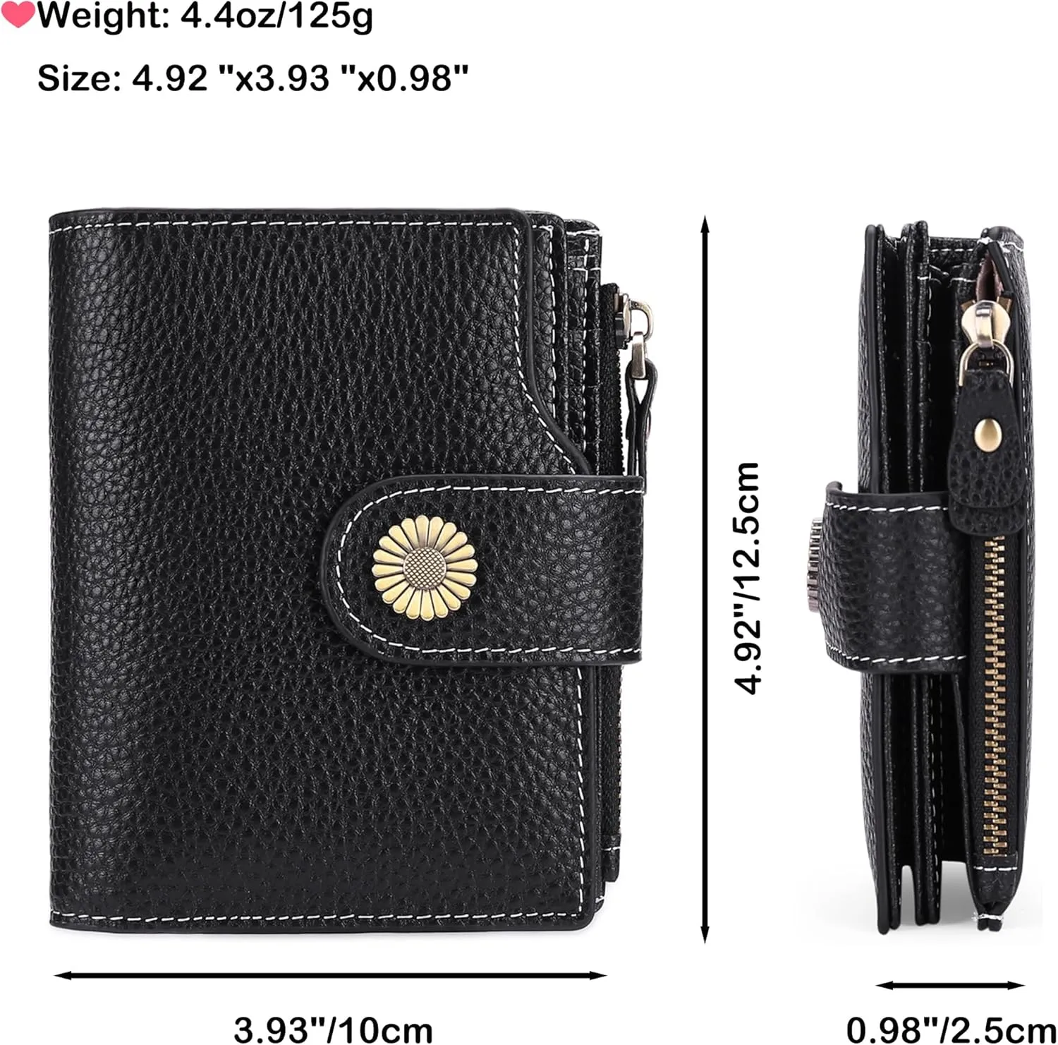 Personalized Customized Small Wallet,Engraved Name Leather Wallets Bifold Card Holder RFID Blocking with Zipper Coin Pocket Purse For Women (Natural grain-Black)