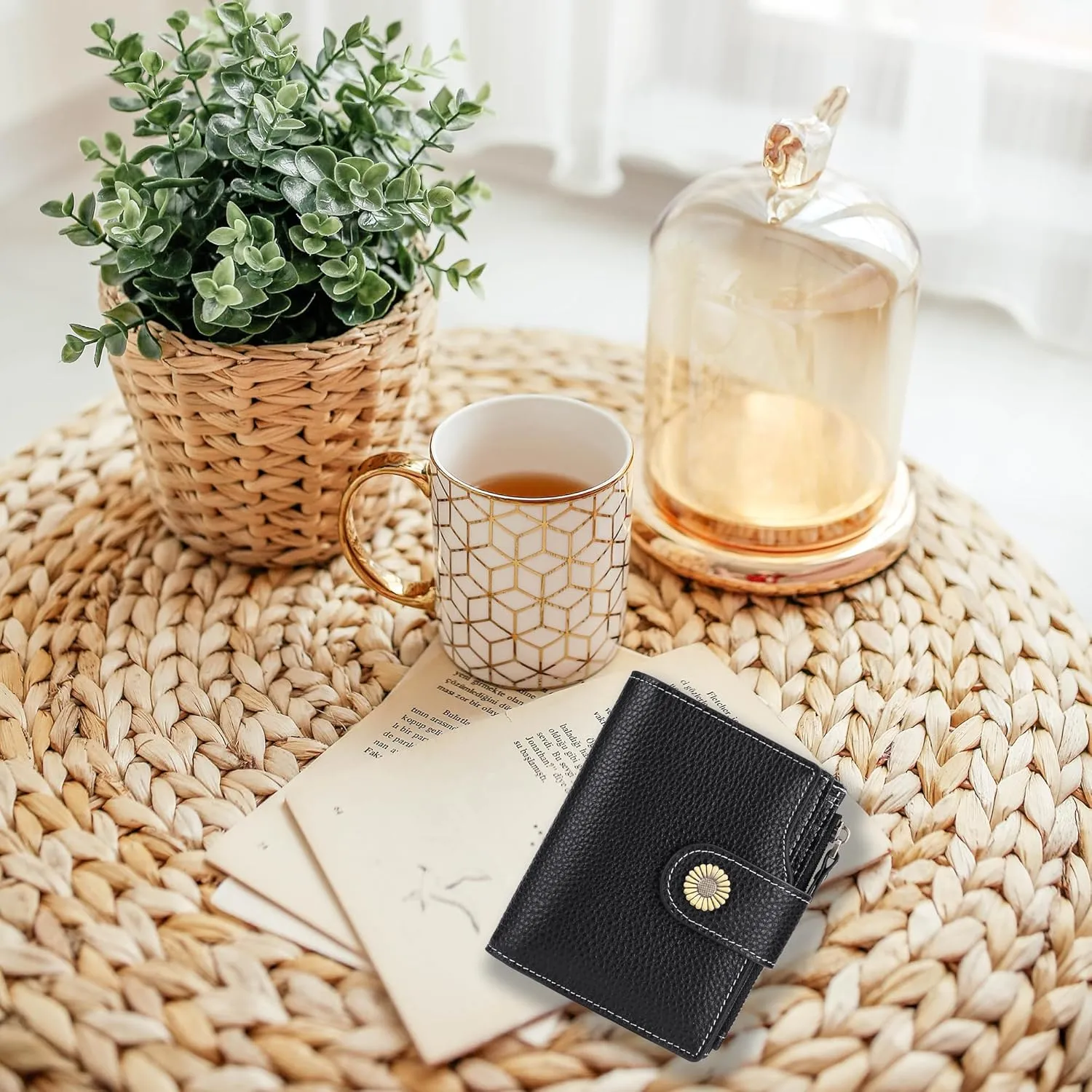 Personalized Customized Small Wallet,Engraved Name Leather Wallets Bifold Card Holder RFID Blocking with Zipper Coin Pocket Purse For Women (Natural grain-Black)