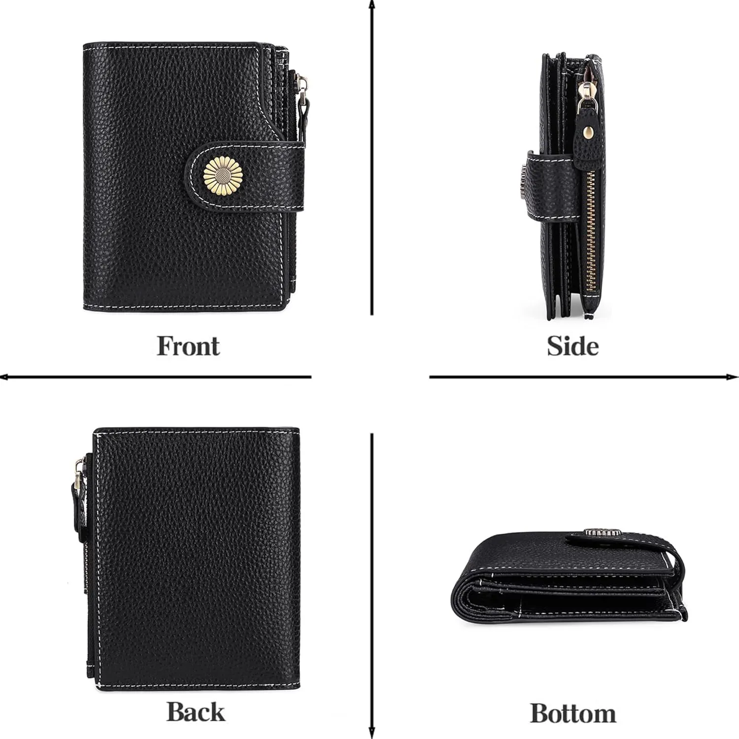 Personalized Customized Small Wallet,Engraved Name Leather Wallets Bifold Card Holder RFID Blocking with Zipper Coin Pocket Purse For Women (Natural grain-Black)