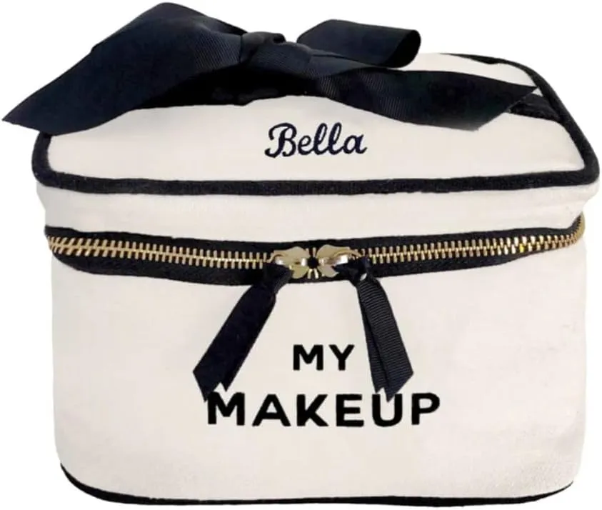 Personalized Makeup Bag for Women | Cosmetic Bag Organizer for Girls with Monogramming | Makeup Pouch for Traveling | Toiletry Bags for Women | Make Up Travel Pouches | Cream