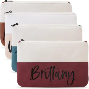 Personalized Makeup Bag with Name - Vegan Leather & Canvas - 7 Fonts, Custom Cosmetics Bag with Name, Lightweight & Portable Makeup Pouch for Travelling, Gifts for Women, Gifts For Mom - Burgundy
