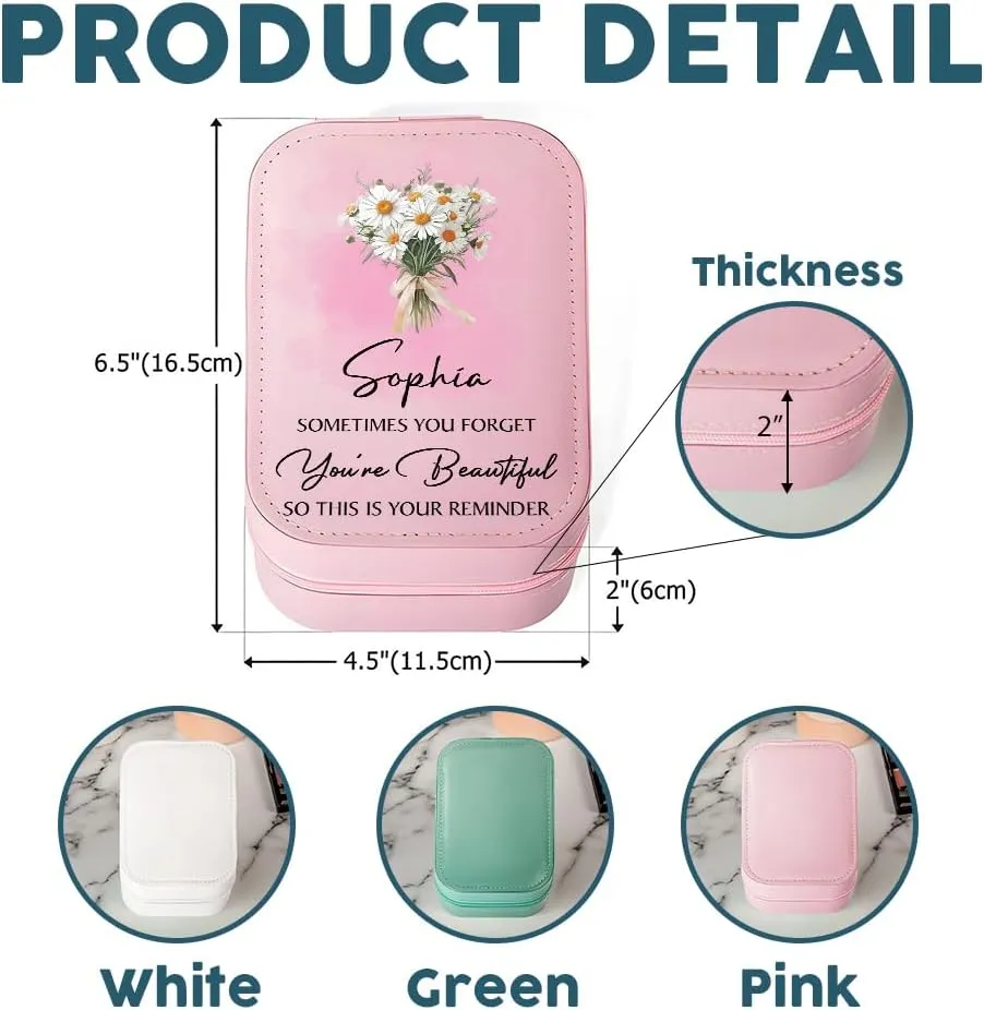 Personalized You're Beautiful Travel Makeup Bag With LED Mirror Leather, Custom Name Makeup Organizer Portable Jewelry Organizer Case Valentine's, Birthday, Christmas Gifts for Women, Wife, Mother