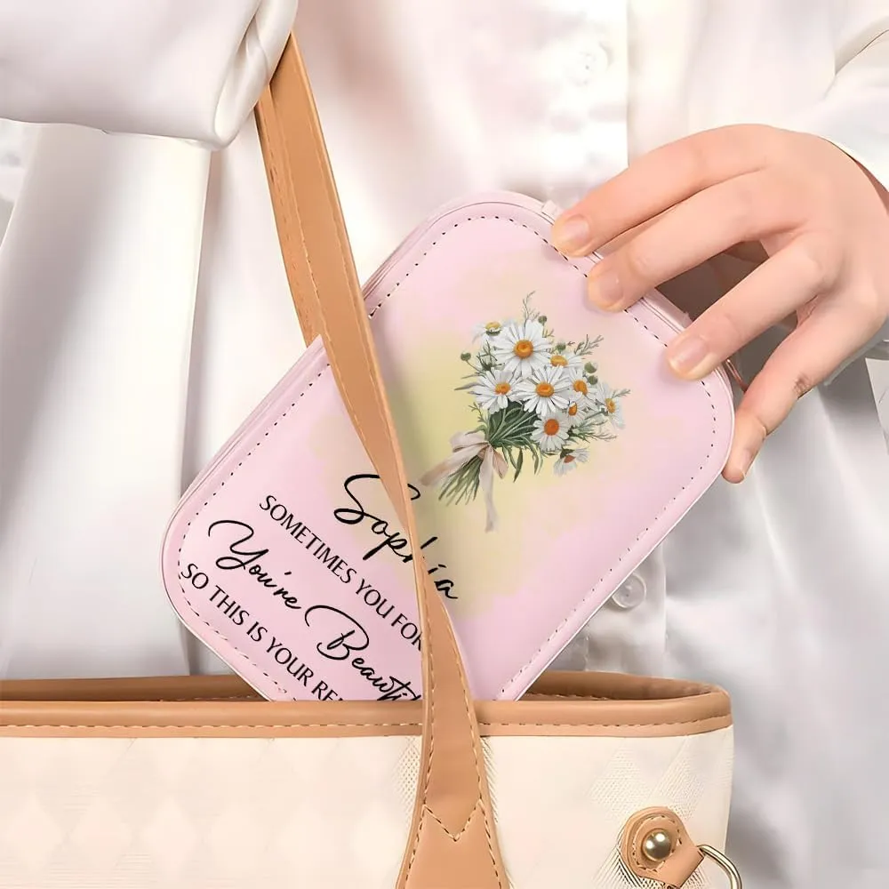 Personalized You're Beautiful Travel Makeup Bag With LED Mirror Leather, Custom Name Makeup Organizer Portable Jewelry Organizer Case Valentine's, Birthday, Christmas Gifts for Women, Wife, Mother