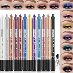 Petansy Cream Eyeshadow Stick Set, 12 Colored Glitter Eyeliner Pencil, Long Lasting Waterproof Pearlescent Eye Makeup Gift for Women