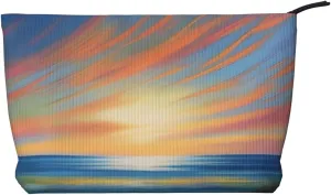 PHAYAH Coastal Evening Breeze Patterned Cosmetic Bag Portable Large Capacity Cosmetic Bag Corduroy Zipper Toiletry Bag Travel Bag