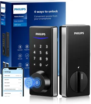 Philips Fingerprint Keyless Entry Door Lock with App Control, Front Door Smart Lock Deadbolt, 9Months Battery, IP53 Waterproof, BHMA Grade 3-Satin Nickel