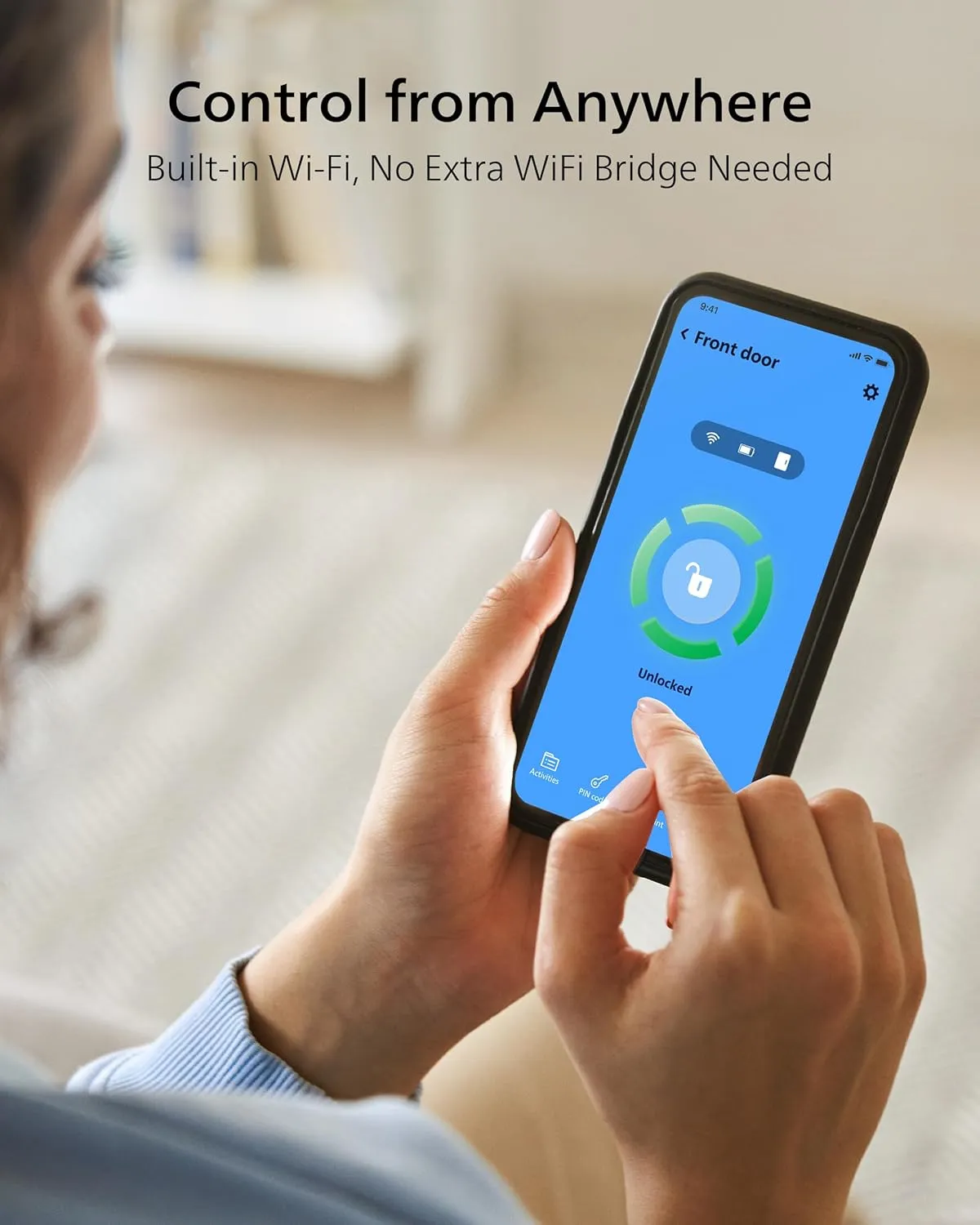 Philips WiFi Smart Lock with Fingerprint Keypad, Turn Your Existing Deadbolt into Smart Door Lock, Built-in WiFi, APP Remote Control, Keyless Entry Door Lock, Auto-Locking, Status Logging, Black