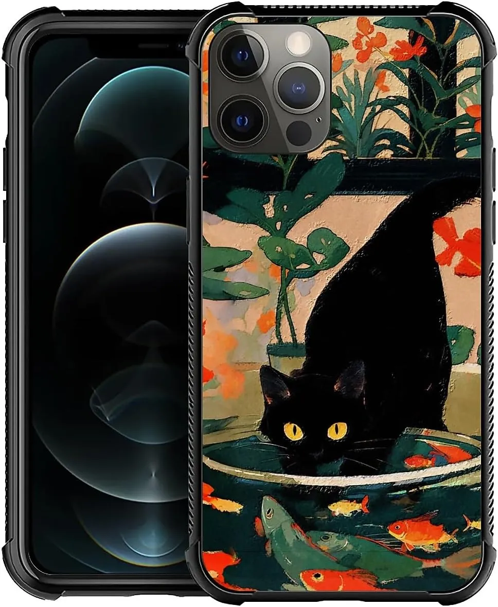 Phone Case Compatible with iPhone 11 Pro - Wireless Charging Compatible,S Oil Painting Goldfish Cat TPU Bumper and Hard PC Pattern Back Case