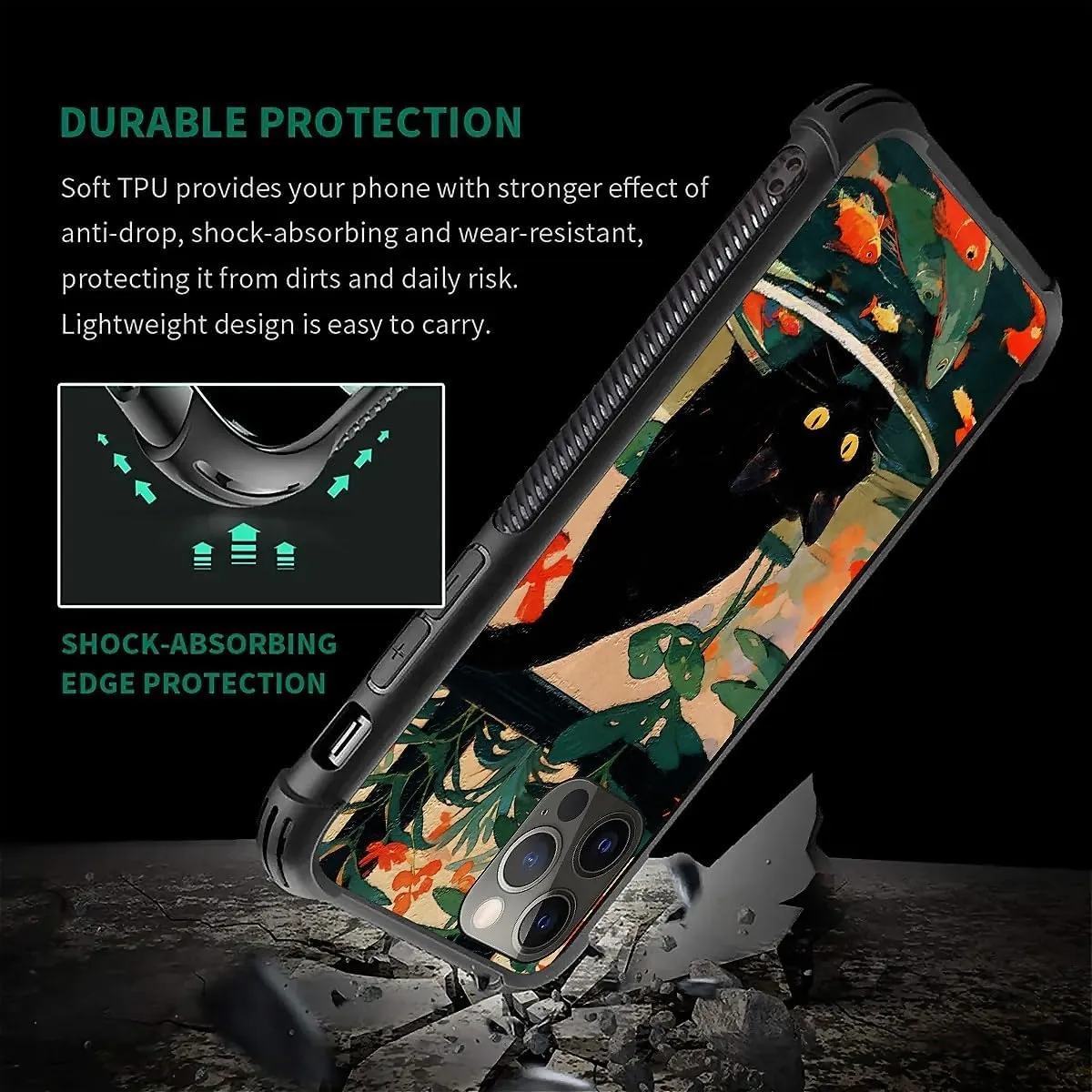 Phone Case Compatible with iPhone 11 Pro - Wireless Charging Compatible,S Oil Painting Goldfish Cat TPU Bumper and Hard PC Pattern Back Case