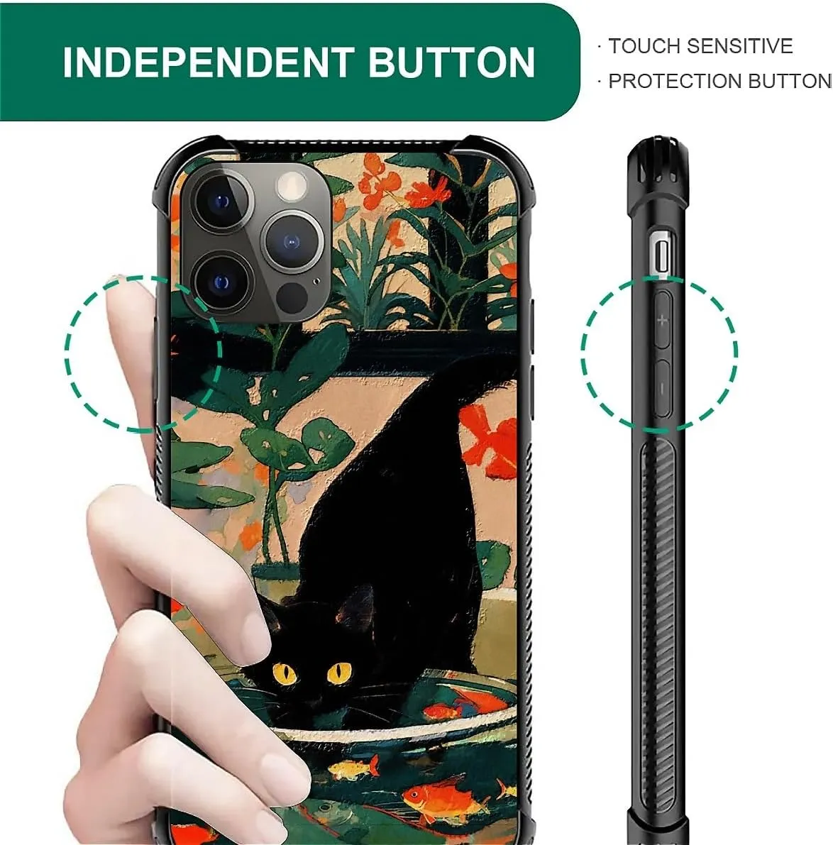 Phone Case Compatible with iPhone 11 Pro - Wireless Charging Compatible,S Oil Painting Goldfish Cat TPU Bumper and Hard PC Pattern Back Case