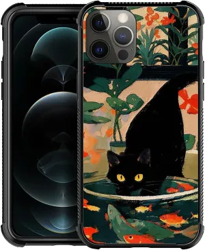 Phone Case Compatible with iPhone 11 Pro - Wireless Charging Compatible,S Oil Painting Goldfish Cat TPU Bumper and Hard PC Pattern Back Case