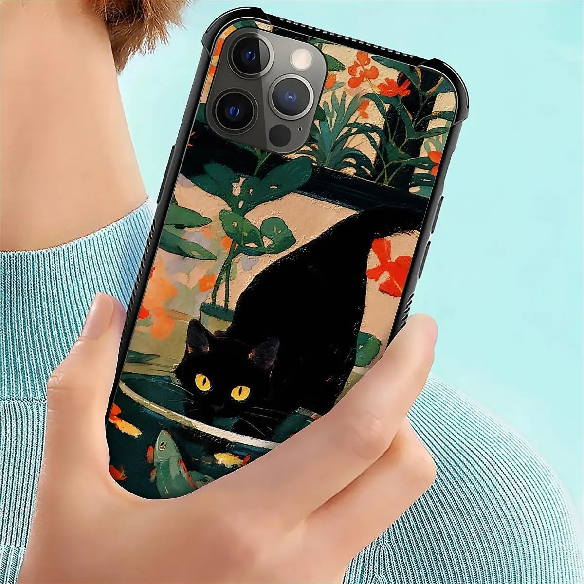 Phone Case Compatible with iPhone 11 Pro - Wireless Charging Compatible,S Oil Painting Goldfish Cat TPU Bumper and Hard PC Pattern Back Case
