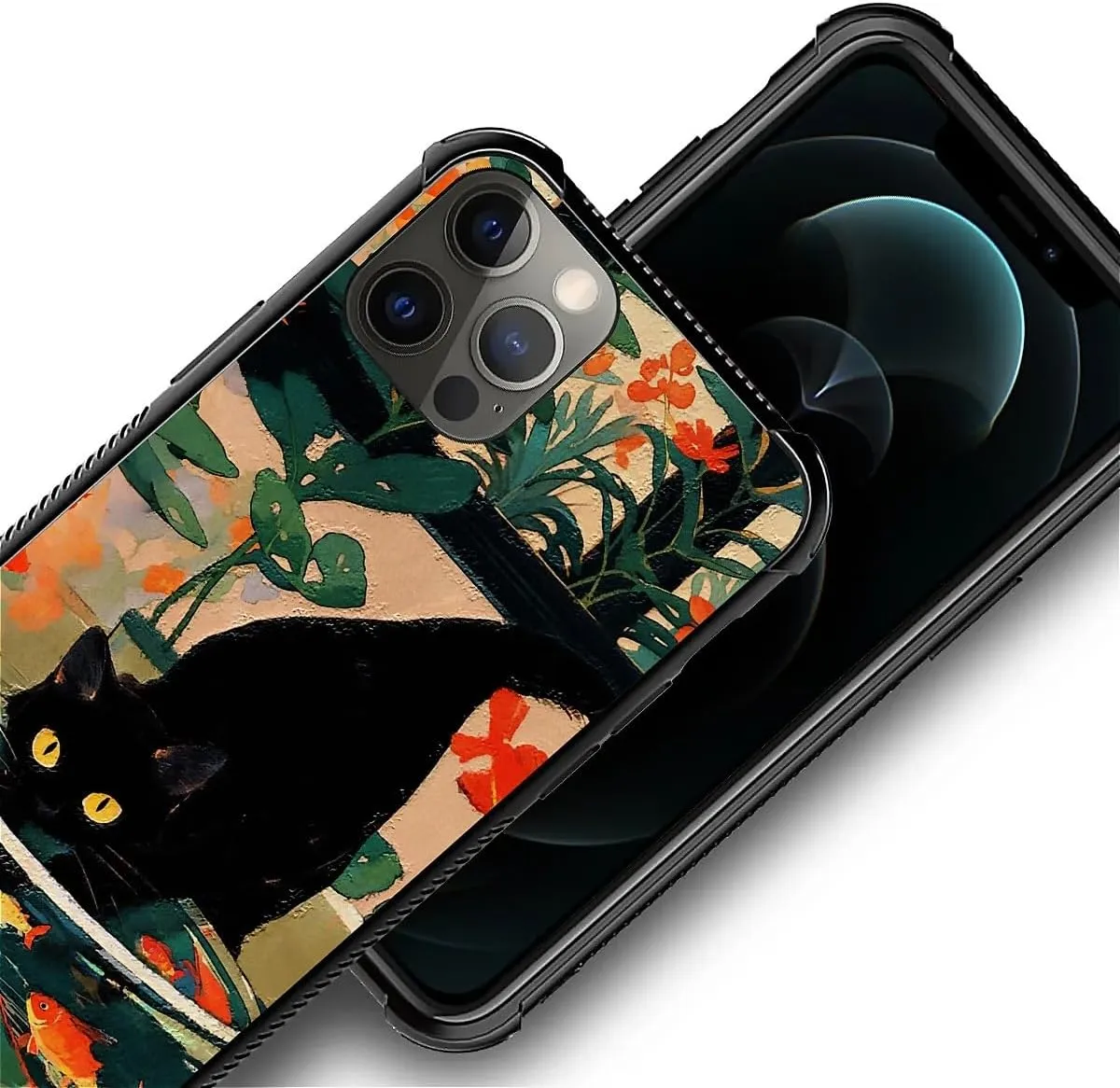 Phone Case Compatible with iPhone 11 Pro - Wireless Charging Compatible,S Oil Painting Goldfish Cat TPU Bumper and Hard PC Pattern Back Case