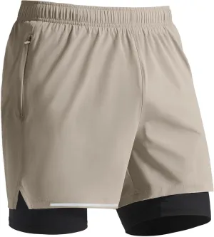 Pioneer Camp Men's Gym Running Shorts with Zipper Pockets 5 inch Inseam 2 in 1 Quick Dry Workout Athletic Shorts with Liner