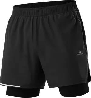 Pioneer Camp Men's Gym Running Shorts with Zipper Pockets 5 inch Inseam 2 in 1 Quick Dry Workout Athletic Shorts with Liner