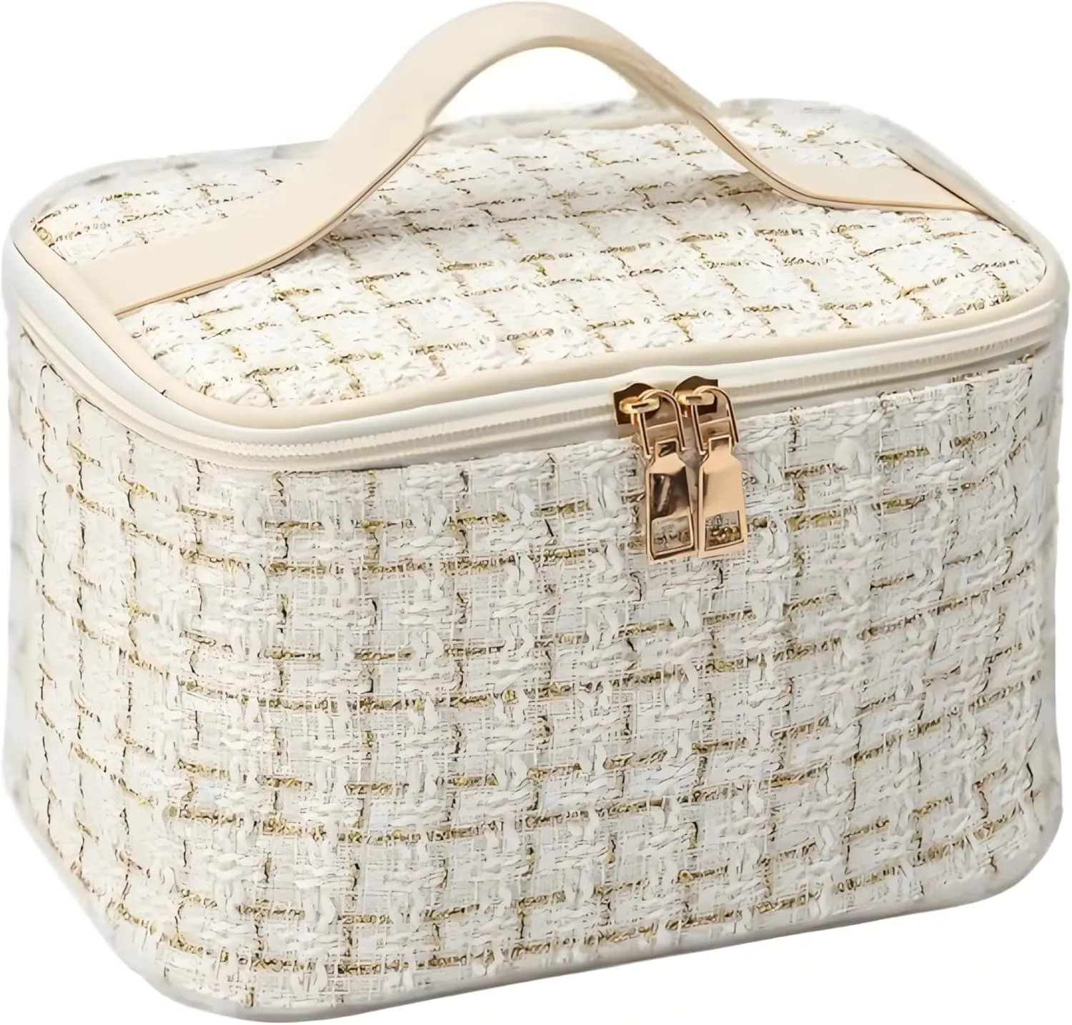 Plaid Travel Makeup Bag, Portable Toiletries Organizer, Bathroom Storage Case (White)