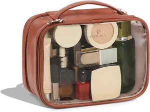 Pocmimut Makeup Bag,Clear Toiletry Bag Makeup Case,Large Travel Clear Makeup Bag for Women for Travel Essentials Organizers Accessories Makeup Brushes,Brown