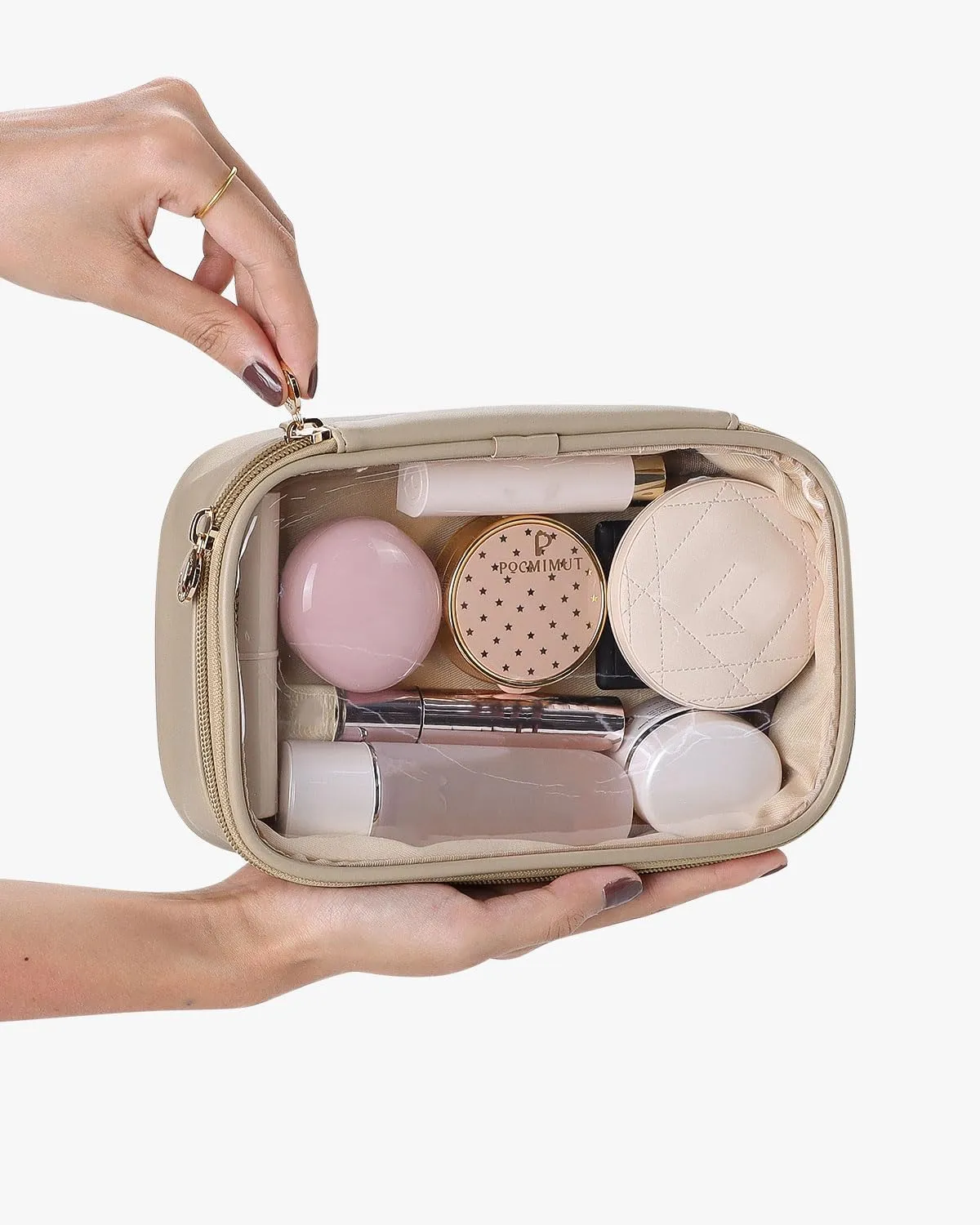 Pocmimut Makeup Bag,Small Makeup Bag Clear Travel Makeup Bag Car Accessories Storage for Women,Travel Essentials Organizers,Apricot