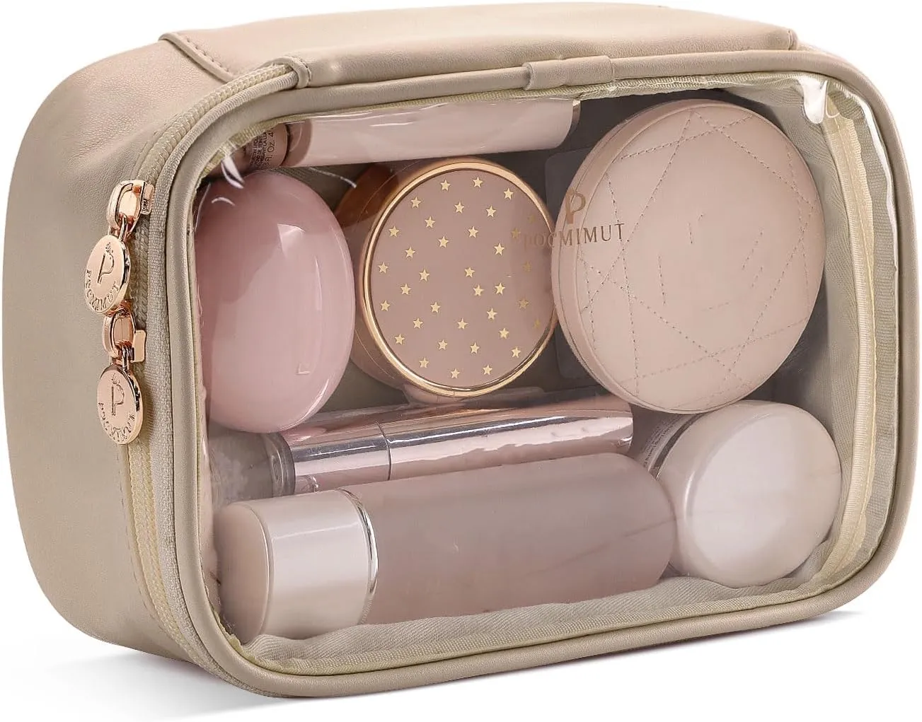 Pocmimut Makeup Bag,Small Makeup Bag Clear Travel Makeup Bag Car Accessories Storage for Women,Travel Essentials Organizers,Apricot