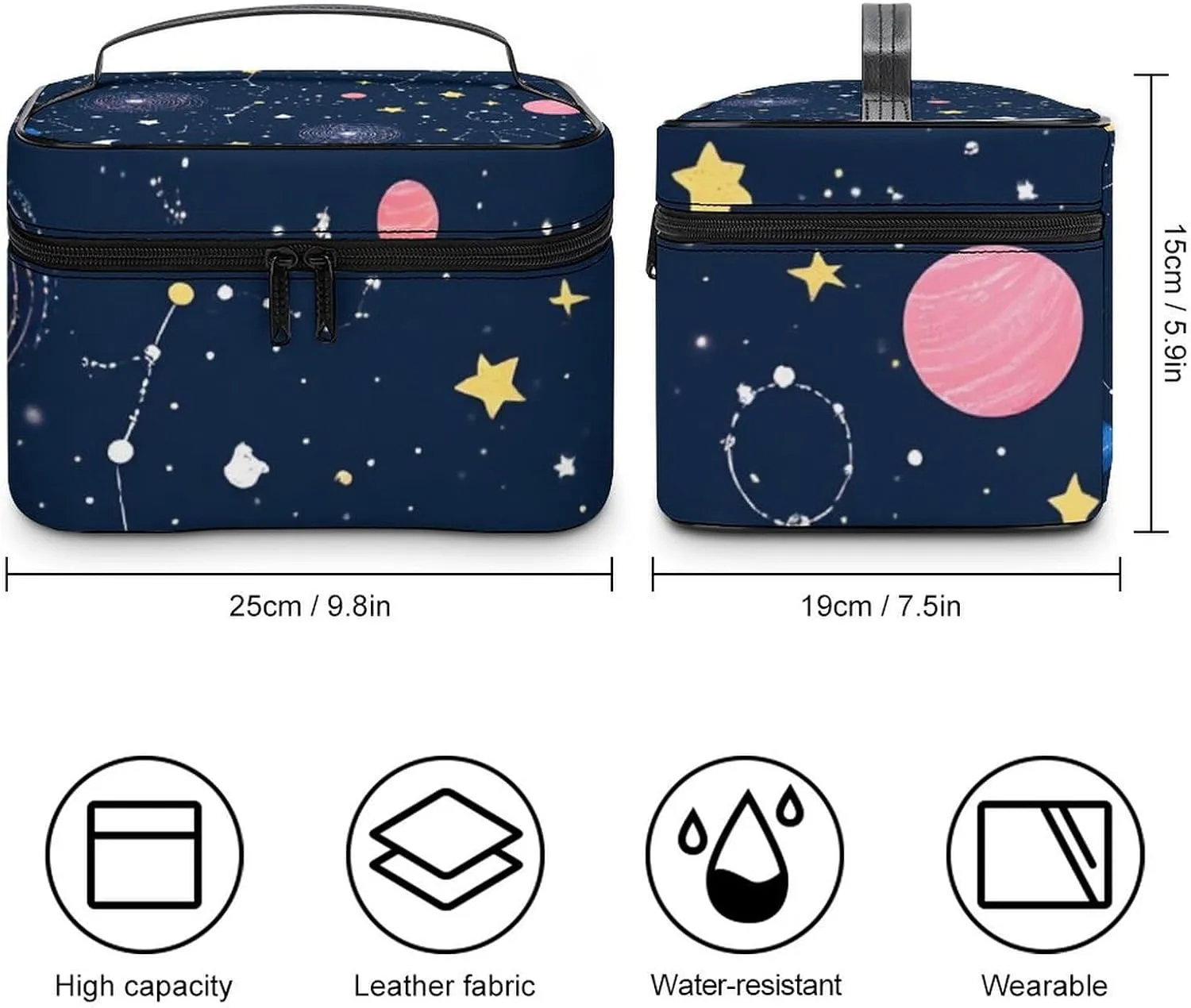 Portable Large Makeup Organizer Case for Women, Space Galaxy Constellation Zodiac Starry Night Stars Toiletry Brushes Storage Bag Travel Cosmetic Accessories