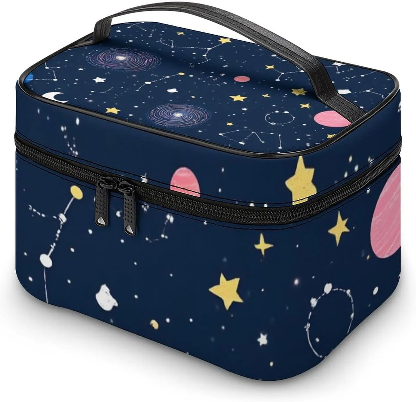 Portable Large Makeup Organizer Case for Women, Space Galaxy Constellation Zodiac Starry Night Stars Toiletry Brushes Storage Bag Travel Cosmetic Accessories
